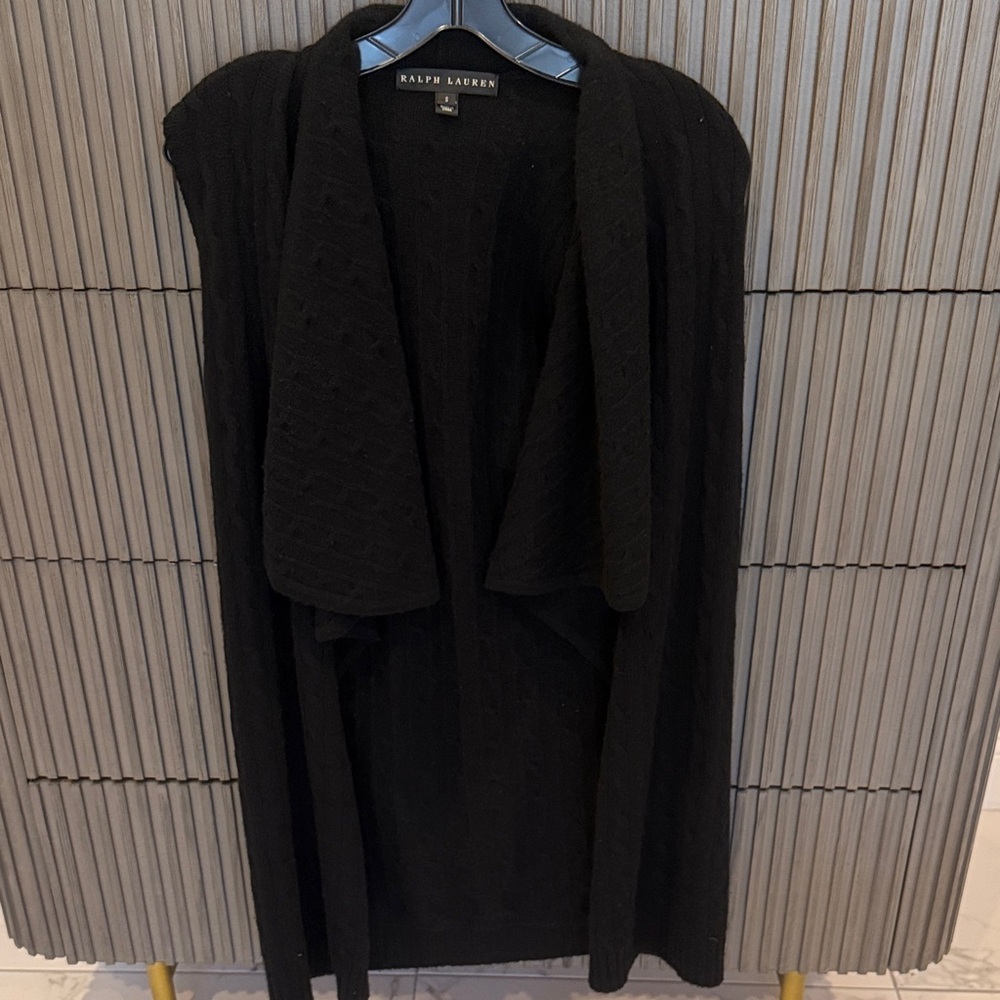 Ralph Lauren Black Cable-Knit Sleeveless Open-Front Cardigan